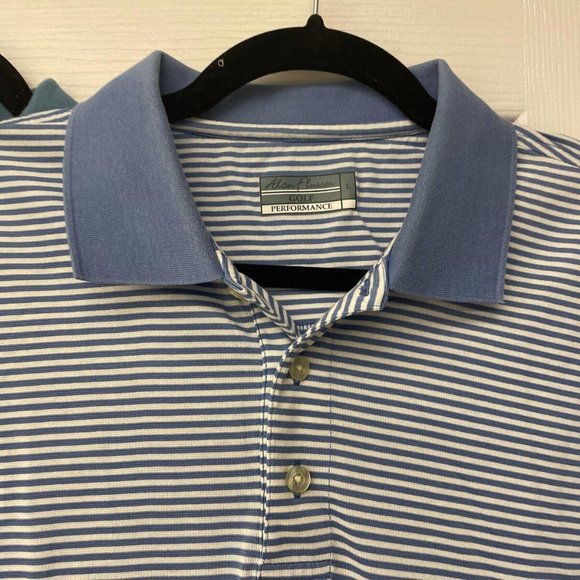 Lot of 2 Allan Flusser Golf Performance Striped Button Polo Shirts. Size L. - Picture 3 of 6